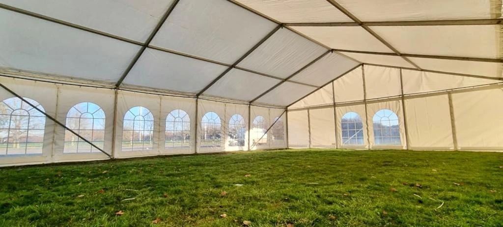 Marquee exterior in a garden setting